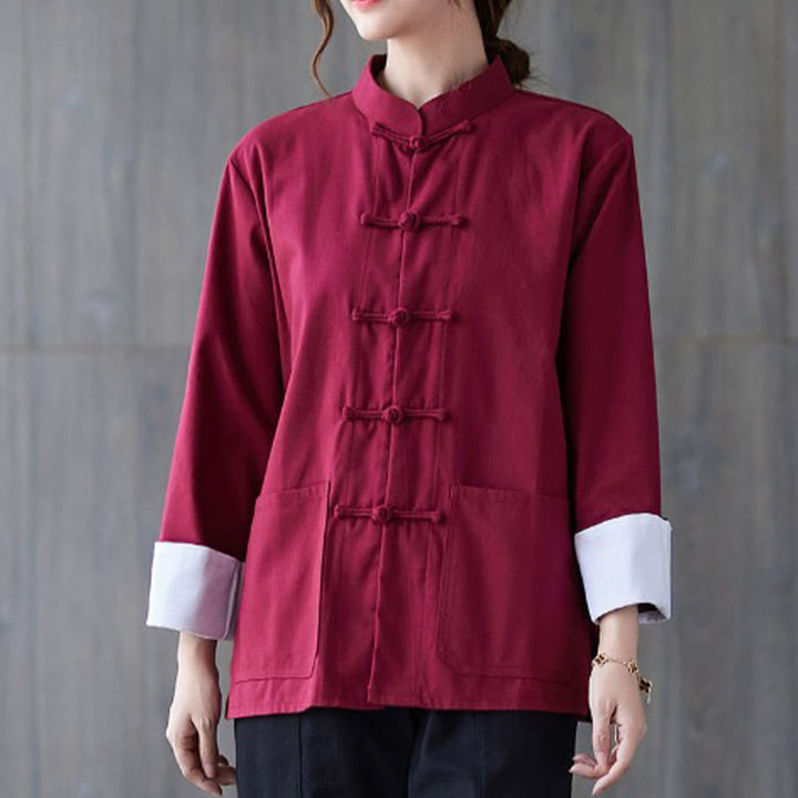 Buddha Stonesレディース カエルボタン長袖シャツパンツ 瞑想服 - バーガンディ色のシャツ - US8-10，UK/AU12-14，EU40-42 (2XL) - image 7