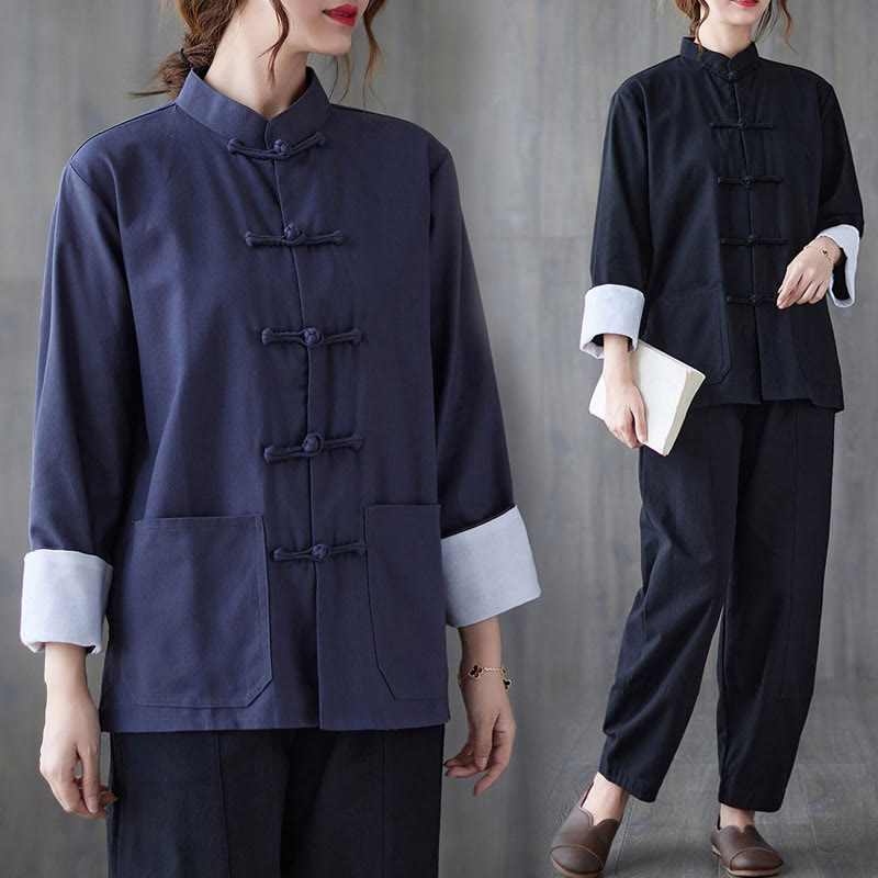 Buddha Stonesレディース フロッグボタン 長袖シャツ パンツ 瞑想用 コットンリネン 衣類 - image 20