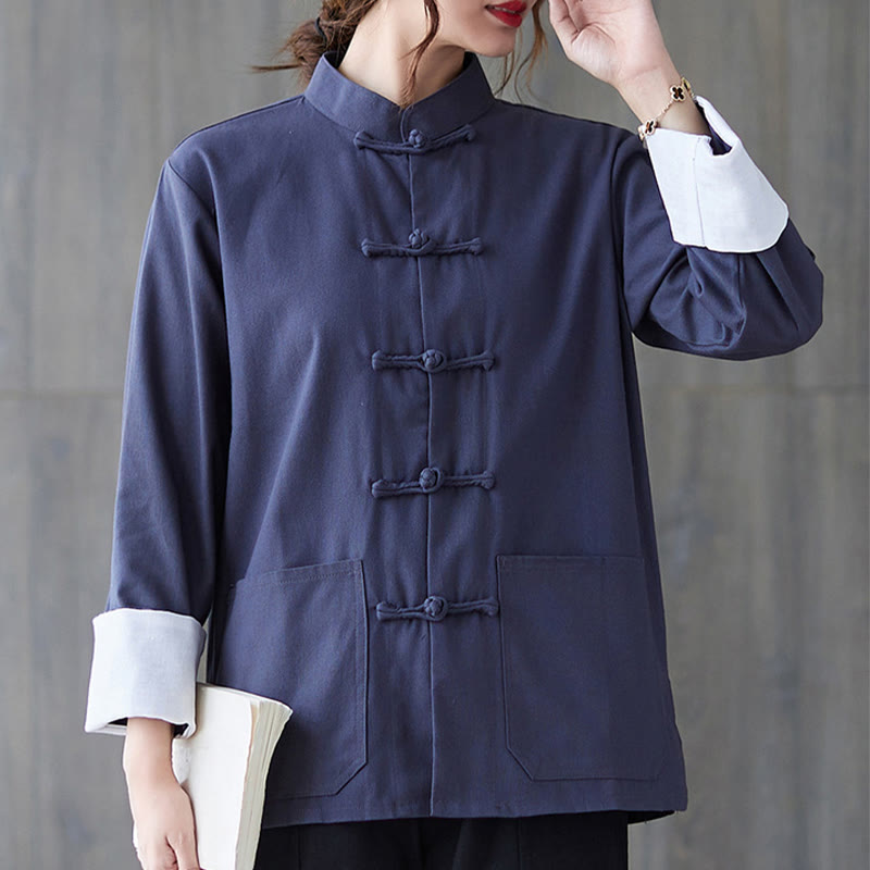 Buddha Stonesレディース フロッグボタン 長袖シャツ パンツ 瞑想用 コットンリネン 衣類 - 青いシャツ - US8-10，UK/AU12-14，EU40-42 (2XL) - image 14