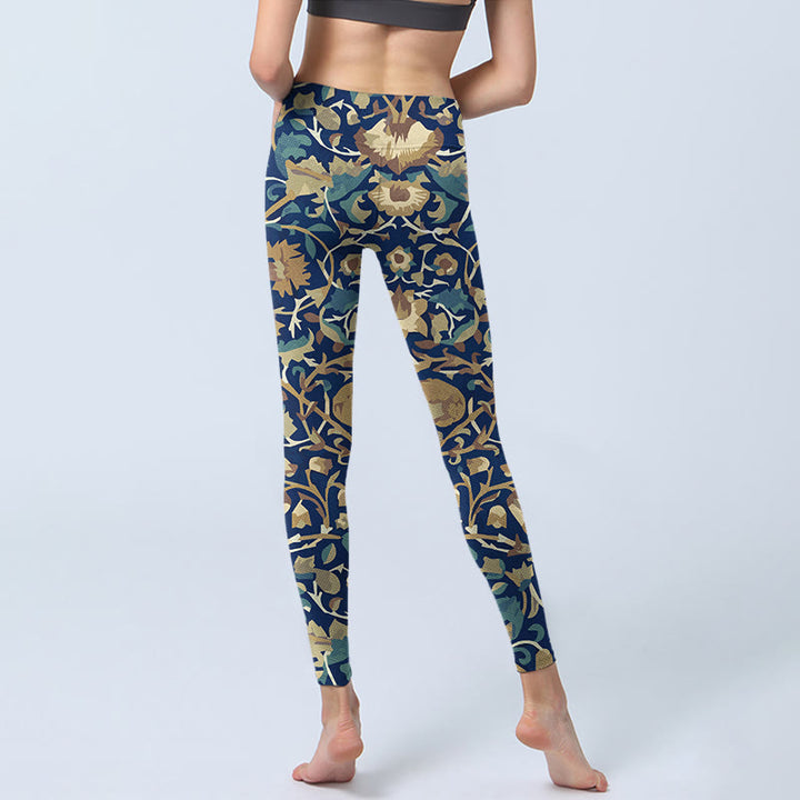 Buddha Stonesと蓮の花が繋がった柄のジムレギンス レディース ヨガパンツ - image 7