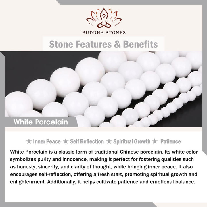 Buddha Stones 108 個のMalaビーズ 白磁 6 つの真実の言葉「Om Mani Padme Hum」忍耐ブレスレット