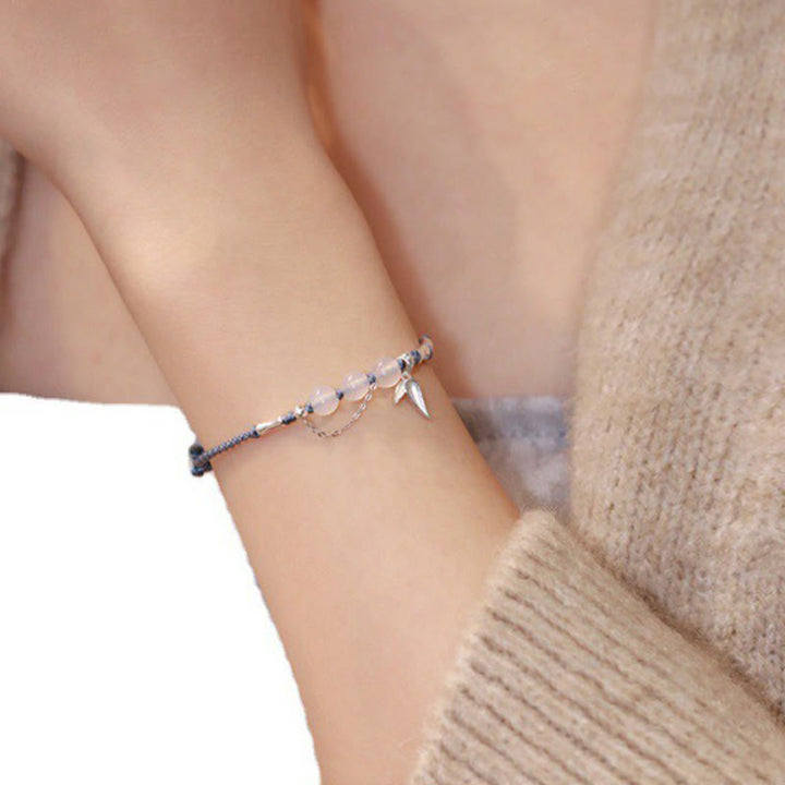 Buddha Stones925 スターリングシルバー 竹の葉 和田翡翠 カルセドニービーズ 祝福編みブレスレット - カルセドニー（手首周り：16～17cm） - image 6