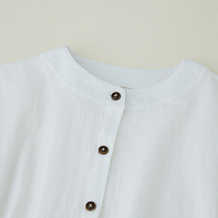 Buddha Stones幾何学刺繍長袖ボタンコットンリネンレディースシャツ - image 10