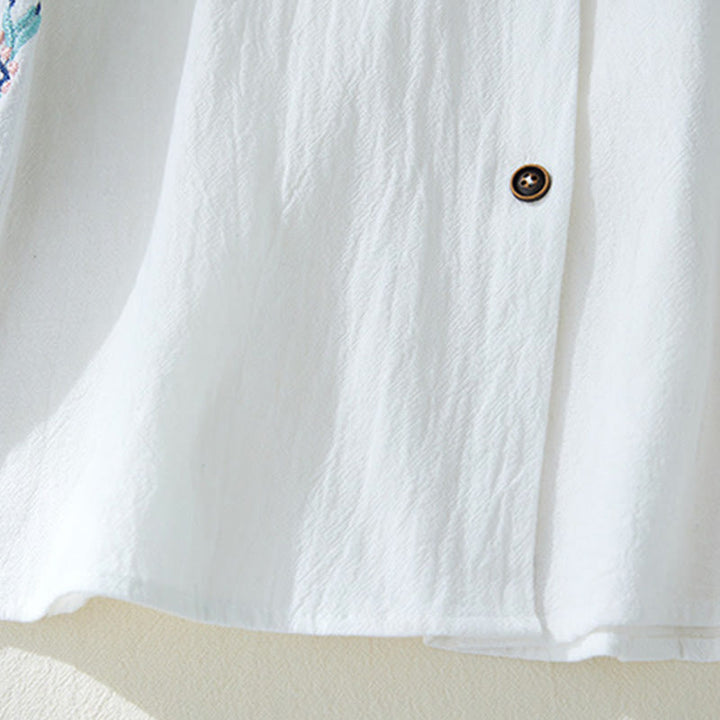 Buddha Stones幾何学刺繍長袖ボタンコットンリネンレディースシャツ - image 12