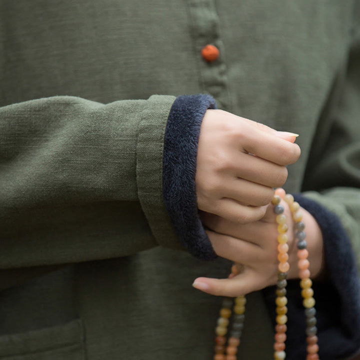 Buddha Stonesレトロ 無地 サーマル 長袖 ラミー リネン レディース シャツ - image 15