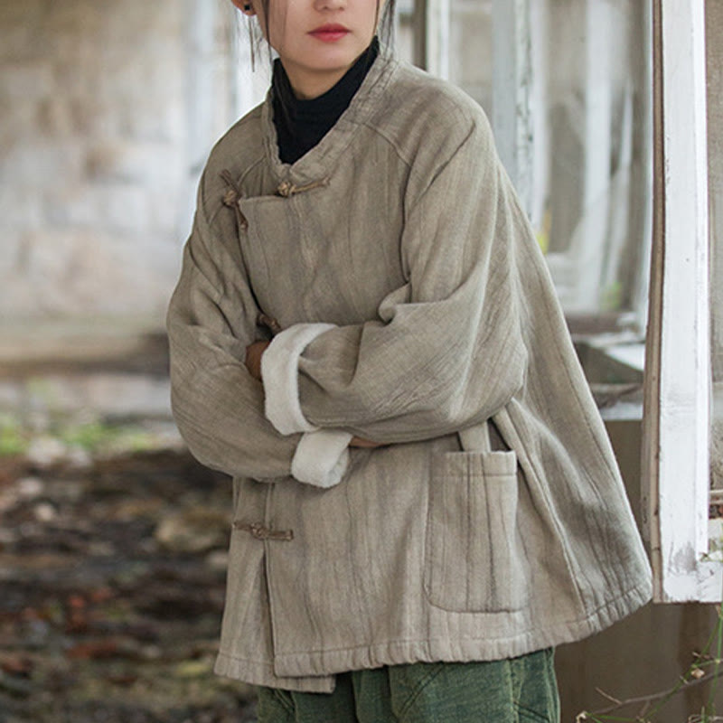 Buddha Stones無地 フロッグボタン サーマル 長袖 ラミー リネン レディース シャツ - image 7