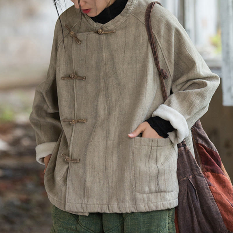 Buddha Stones無地 フロッグボタン サーマル 長袖 ラミー リネン レディース シャツ - image 1