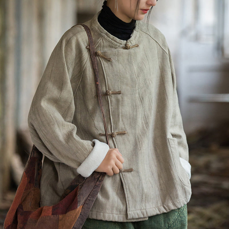 Buddha Stones無地 フロッグボタン サーマル 長袖 ラミー リネン レディース シャツ - image 6