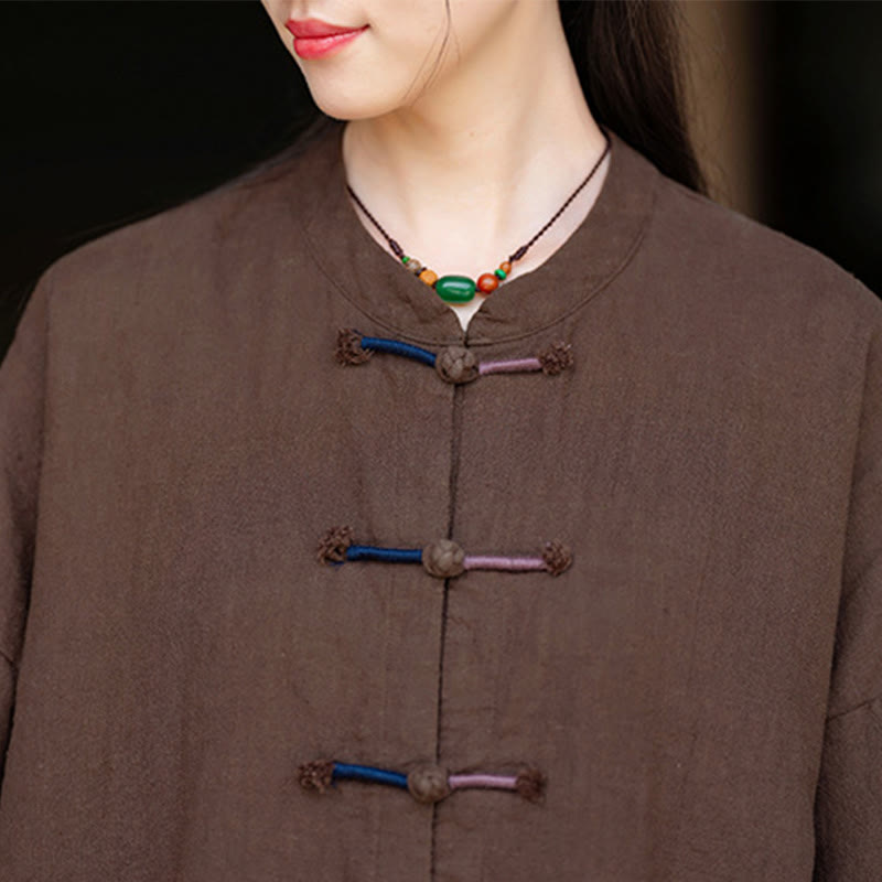 Buddha Stones無地 ツーカラー フロッグボタン 長袖 ラミー リネン レディース シャツ - image 19