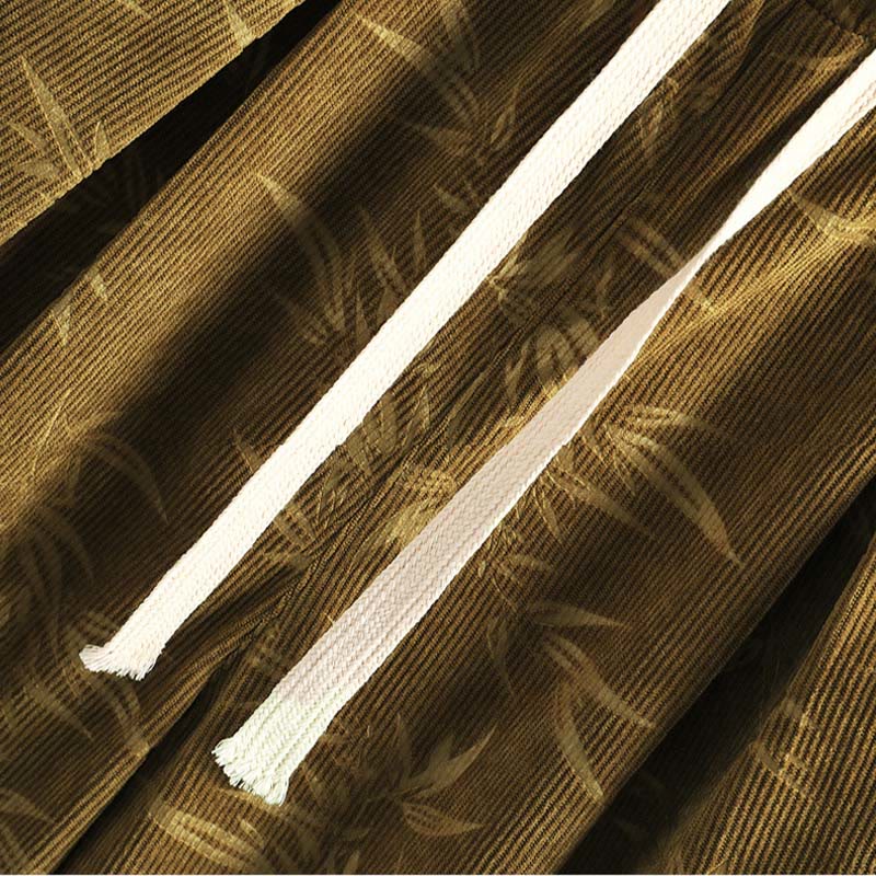 Buddha Stonesと竹の葉のコーデュロイドローストリングコットンメンズワイドレッグパンツ（ポケット付き） - image 10