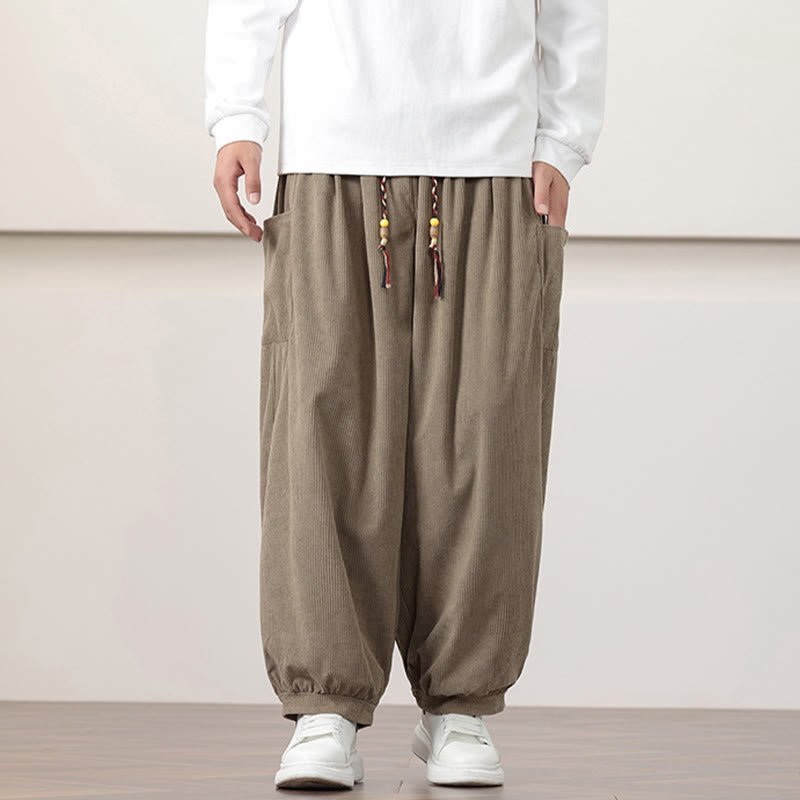 Buddha Stones無地コーデュロイドローストリングメンズハーレムパンツ（ポケット付き） - image 22