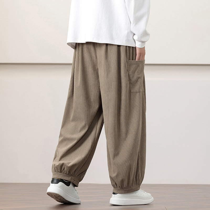 Buddha Stones無地コーデュロイドローストリングメンズハーレムパンツ（ポケット付き） - image 26