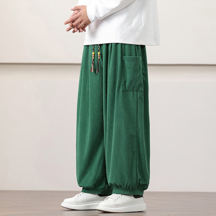 Buddha Stones無地コーデュロイドローストリングメンズハーレムパンツ（ポケット付き） - image 30