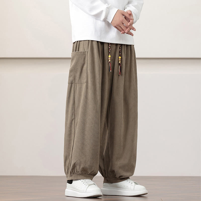 Buddha Stones無地コーデュロイドローストリングメンズハーレムパンツ（ポケット付き） - image 23