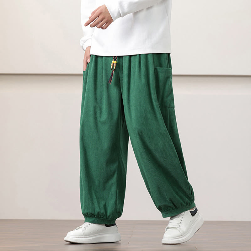 Buddha Stones無地コーデュロイドローストリングメンズハーレムパンツ（ポケット付き） - シーグリーン - US/UK/AU46、 EU56 (5XL) - image 28
