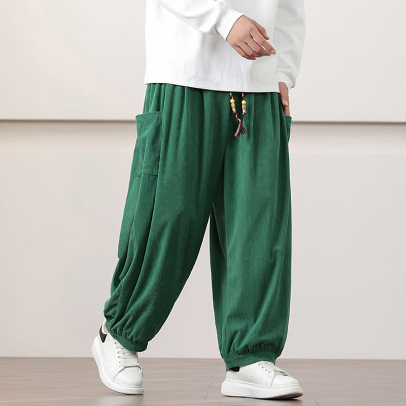 Buddha Stones無地コーデュロイドローストリングメンズハーレムパンツ（ポケット付き） - image 31