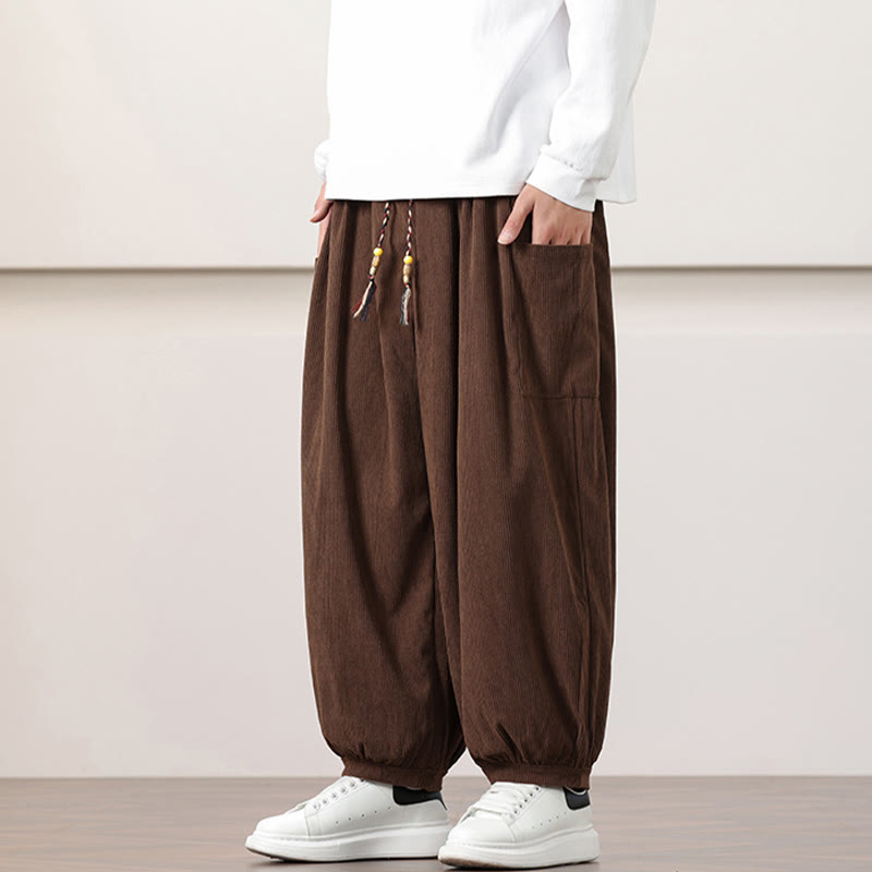 Buddha Stones無地コーデュロイドローストリングメンズハーレムパンツ（ポケット付き） - image 38