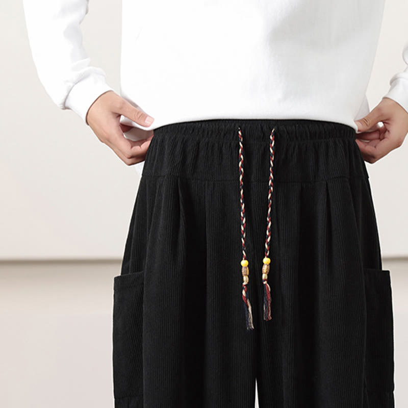 Buddha Stones無地コーデュロイドローストリングメンズハーレムパンツ（ポケット付き） - image 17