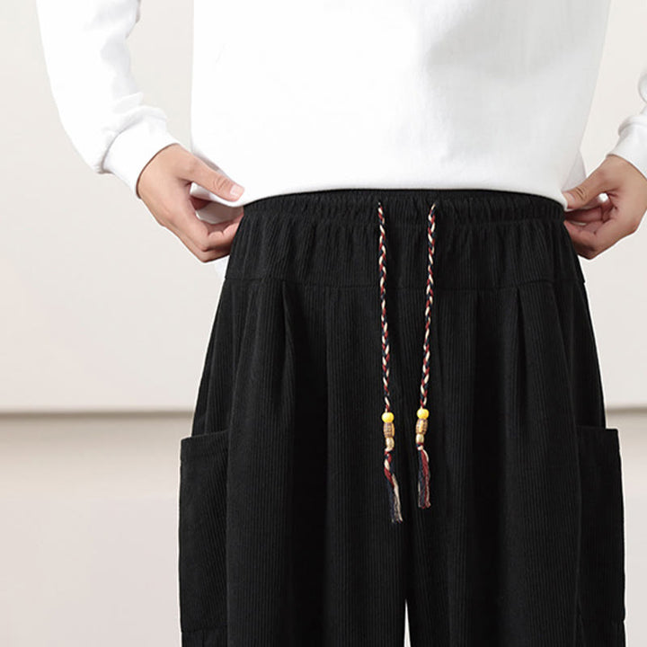 Buddha Stones無地コーデュロイドローストリングメンズハーレムパンツ（ポケット付き） - image 17