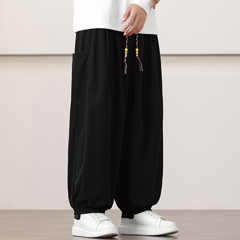 Buddha Stones無地コーデュロイドローストリングメンズハーレムパンツ（ポケット付き） - image 11