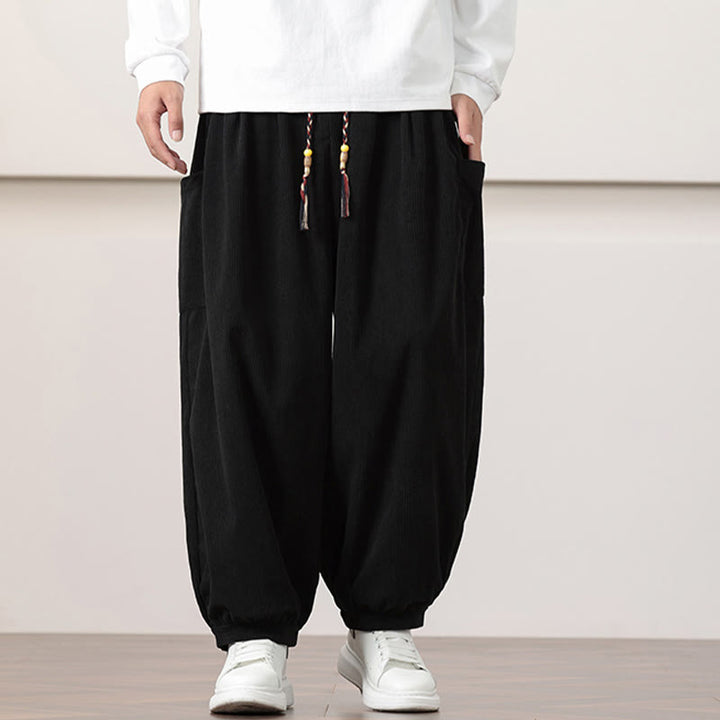 Buddha Stones無地コーデュロイドローストリングメンズハーレムパンツ（ポケット付き） - image 10