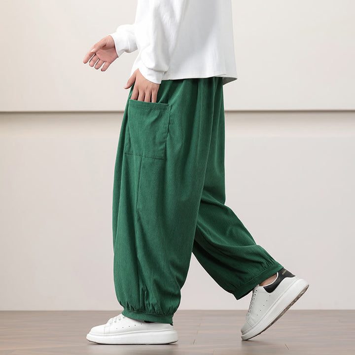 Buddha Stones無地コーデュロイドローストリングメンズハーレムパンツ（ポケット付き） - image 34