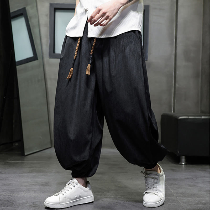 Buddha Stones無地コーデュロイドローストリングサーマルメンズハーレムパンツ（ポケット付き） - image 14