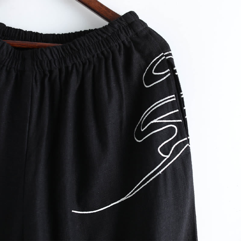 Buddha Stonesと雲の柄 伸縮性ウエスト エスニックコットン メンズ ポケット付きパンツ - image 10