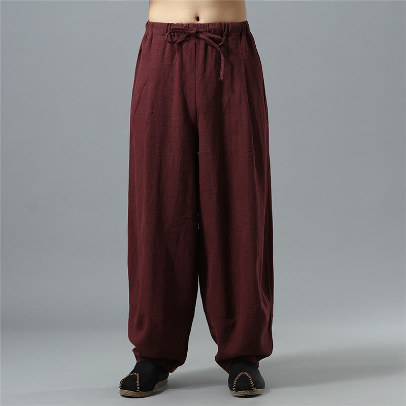 Buddha Stonesカジュアル 無地 ドローストリング コットン リネン メンズ パンツ ポケット付き - ダークレッド - US/UK/AU40、 EU50 (2XL) - image 17