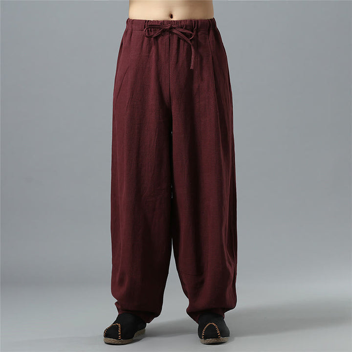 Buddha Stonesカジュアル 無地 ドローストリング コットン リネン メンズ パンツ ポケット付き - ダークレッド - US/UK/AU40、 EU50 (2XL) - image 17