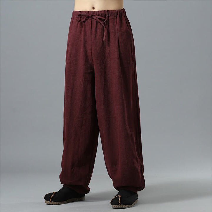 Buddha Stonesカジュアル 無地 ドローストリング コットン リネン メンズ パンツ ポケット付き - image 20