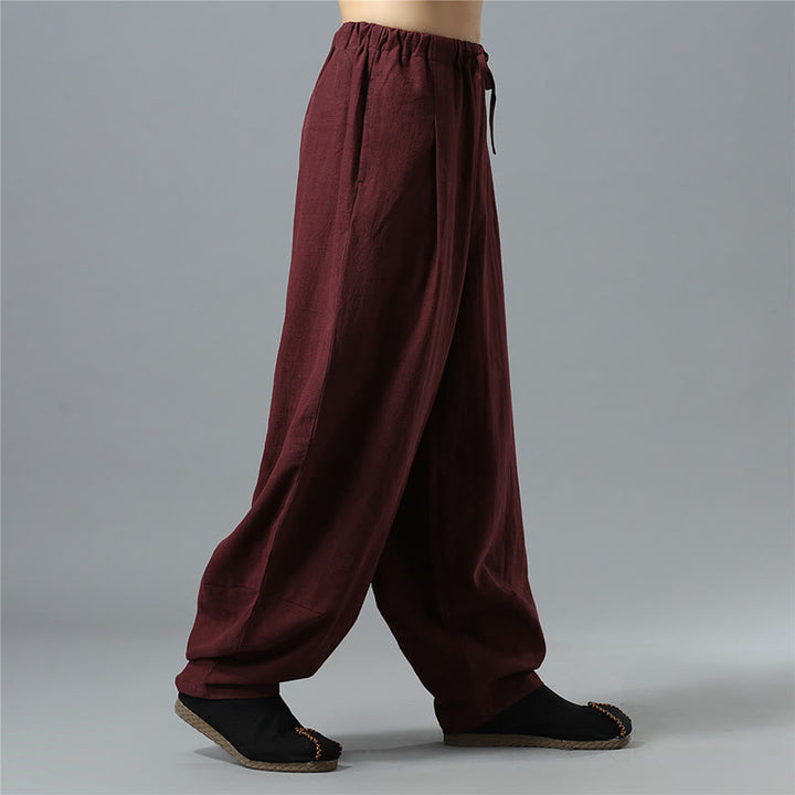 Buddha Stonesカジュアル 無地 ドローストリング コットン リネン メンズ パンツ ポケット付き - image 24