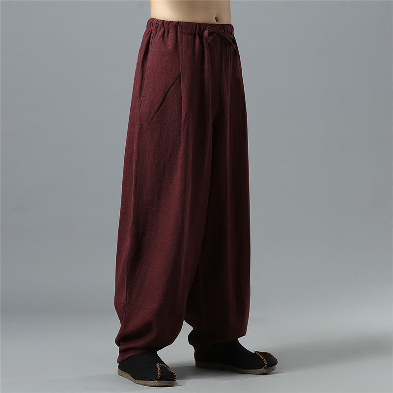 Buddha Stonesカジュアル 無地 ドローストリング コットン リネン メンズ パンツ ポケット付き - image 23