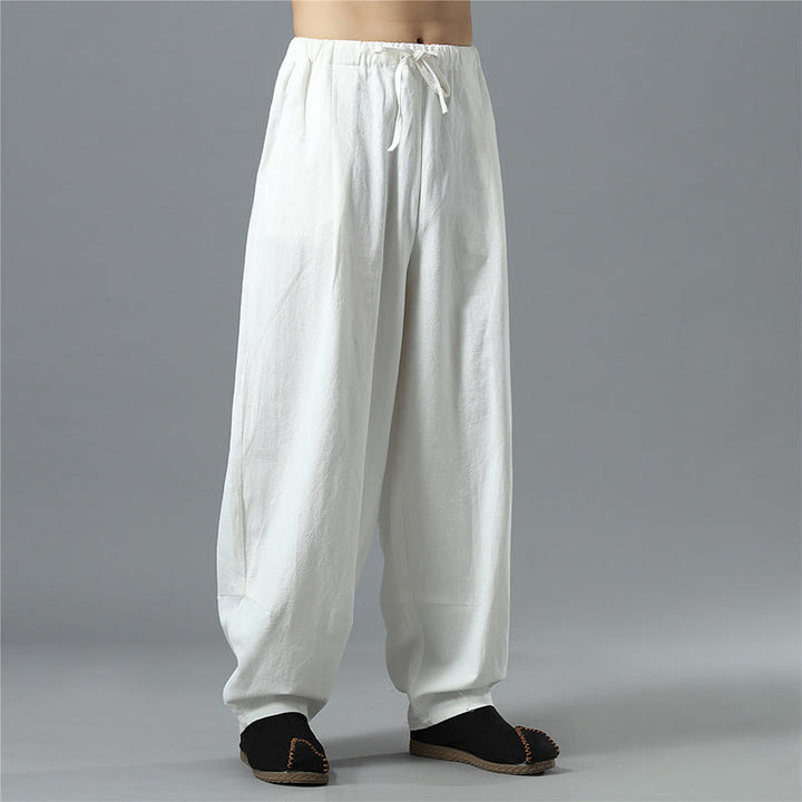 Buddha Stonesカジュアル 無地 ドローストリング コットン リネン メンズ パンツ ポケット付き - image 4