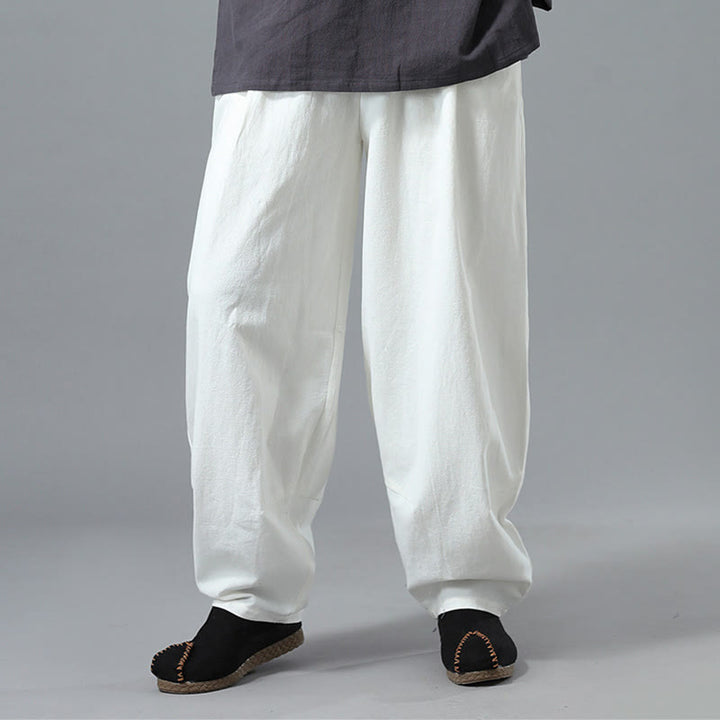 Buddha Stonesカジュアル 無地 ドローストリング コットン リネン メンズ パンツ ポケット付き - image 7