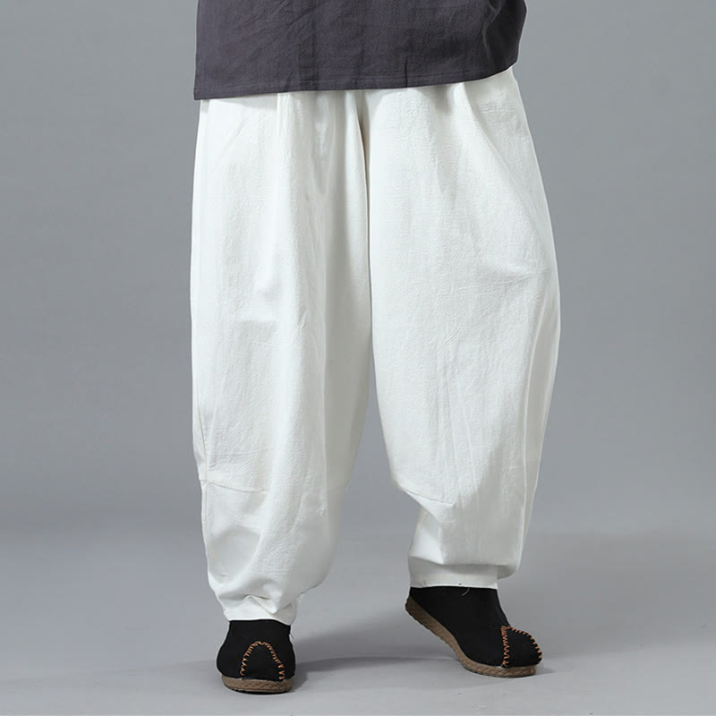 Buddha Stonesカジュアル 無地 ドローストリング コットン リネン メンズ パンツ ポケット付き - image 9