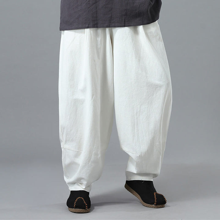 Buddha Stonesカジュアル 無地 ドローストリング コットン リネン メンズ パンツ ポケット付き - image 9