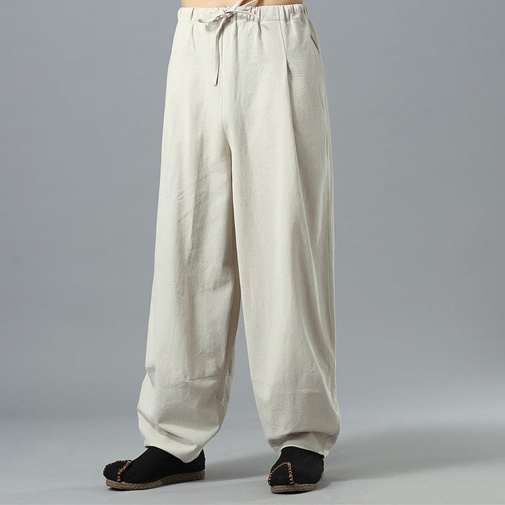 Buddha Stonesカジュアル 無地 ドローストリング コットン リネン メンズ パンツ ポケット付き - image 30