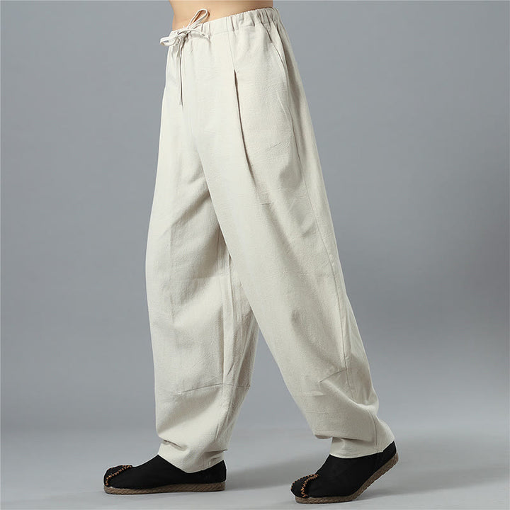 Buddha Stonesカジュアル 無地 ドローストリング コットン リネン メンズ パンツ ポケット付き - image 27