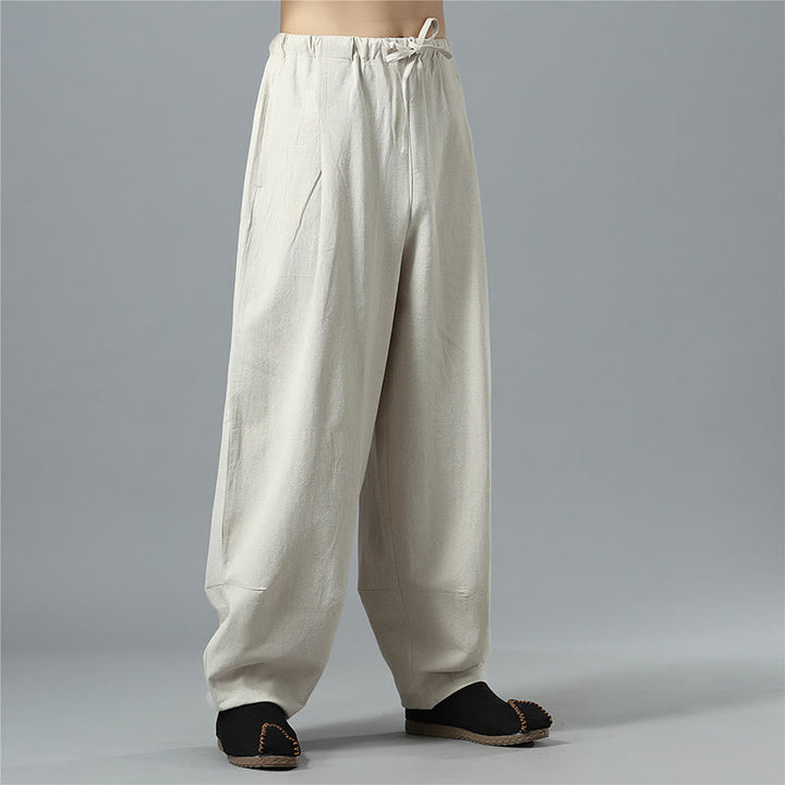 Buddha Stonesカジュアル 無地 ドローストリング コットン リネン メンズ パンツ ポケット付き - image 31