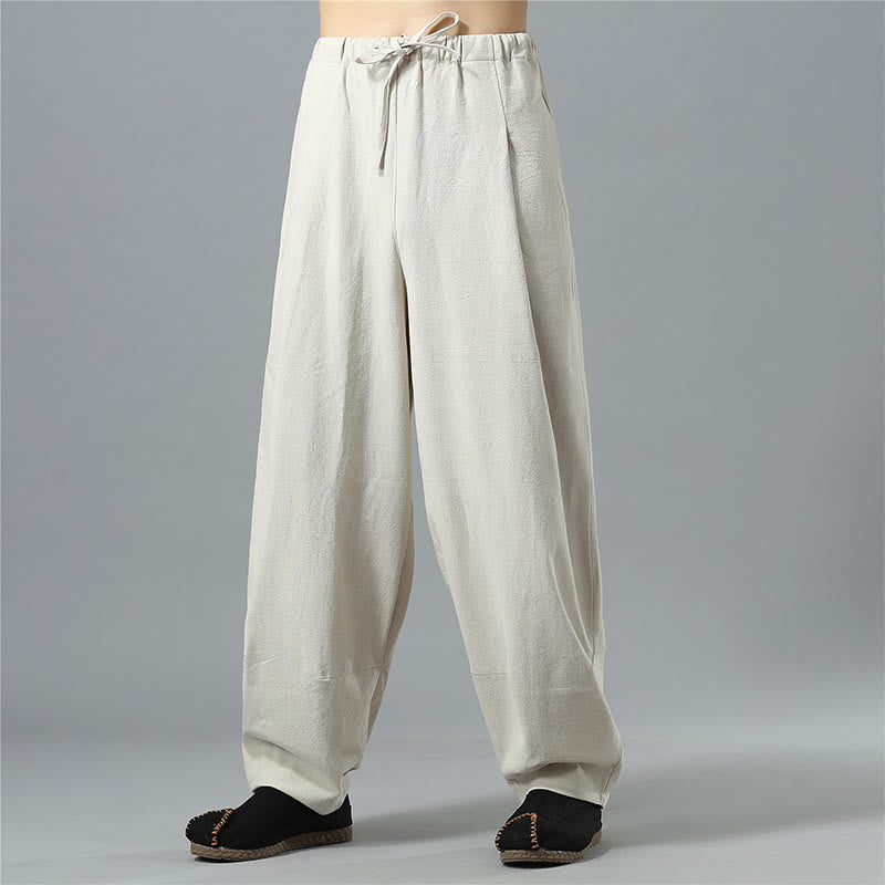 Buddha Stonesカジュアル 無地 ドローストリング コットン リネン メンズ パンツ ポケット付き - ベージュ - US/UK/AU40、 EU50 (2XL) - image 25