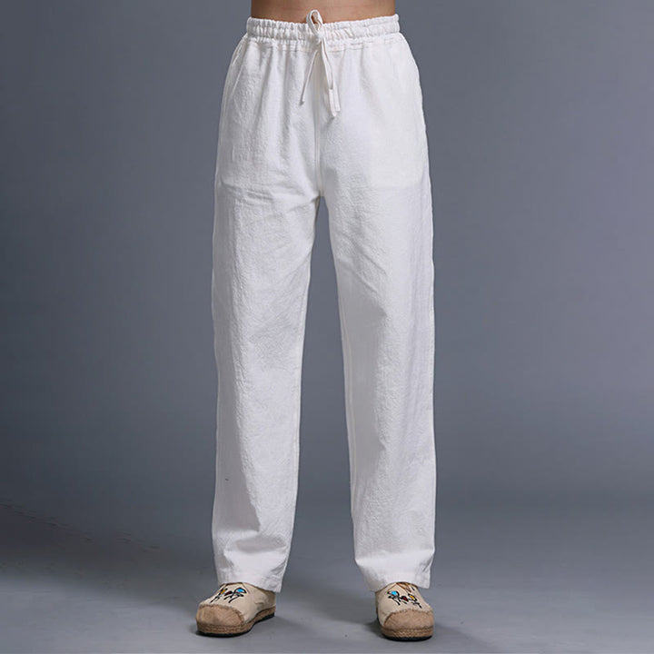 Buddha Stonesカジュアル 無地 ドローストリング リネン メンズ パンツ ポケット付き - 白 - US/UK/AU38、 EU48 (XL) - image 0