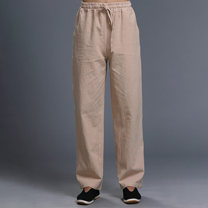 Buddha Stonesカジュアル 無地 ドローストリング リネン メンズ パンツ ポケット付き - ビスク - US/UK/AU38、 EU48 (XL) - image 25