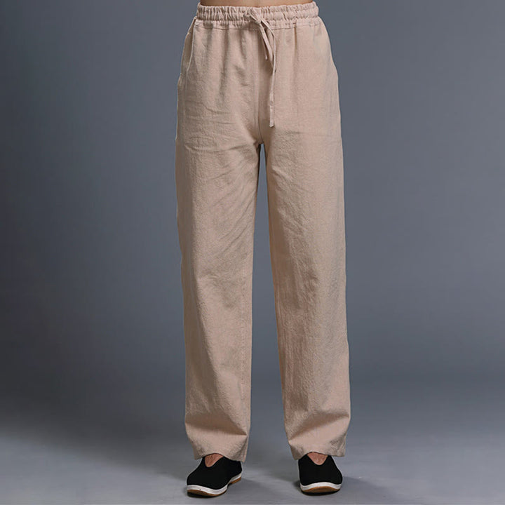Buddha Stonesカジュアル 無地 ドローストリング リネン メンズ パンツ ポケット付き - ビスク - US/UK/AU38、 EU48 (XL) - image 25