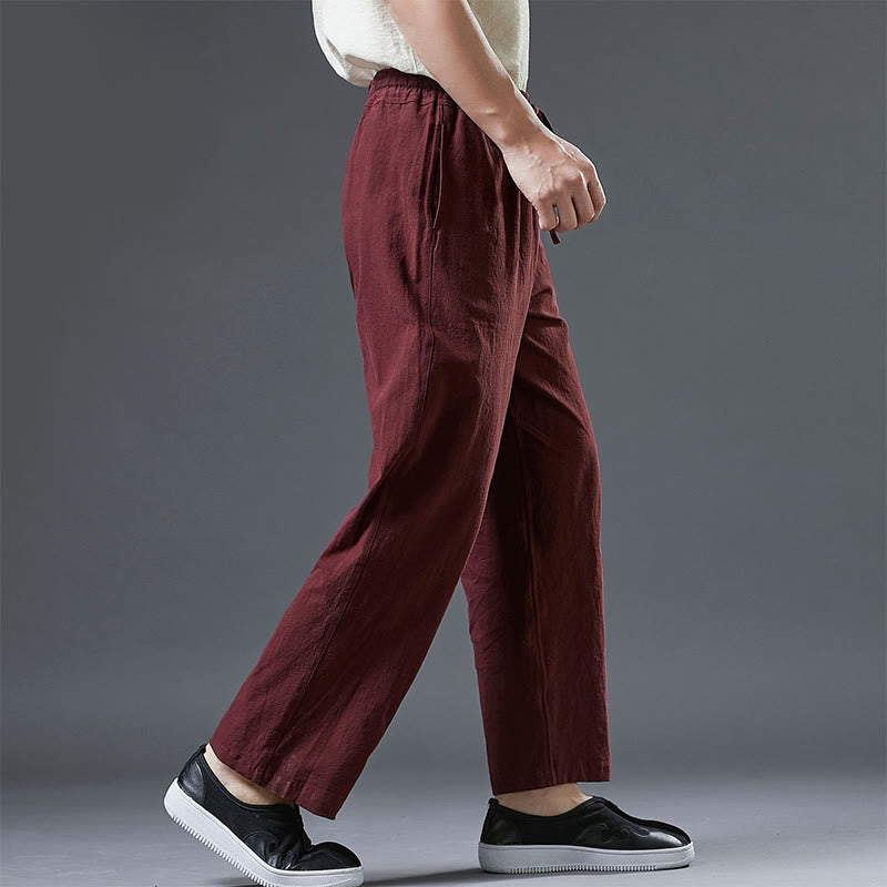Buddha Stonesカジュアル 無地 ドローストリング リネン メンズ パンツ ポケット付き - image 16