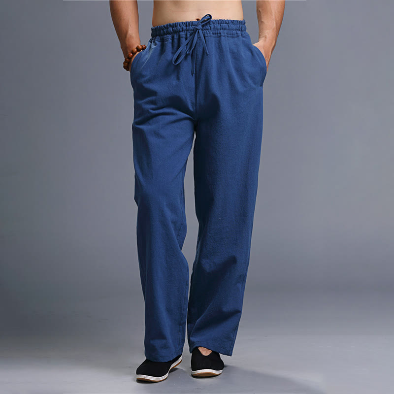 Buddha Stonesカジュアル 無地 ドローストリング リネン メンズ パンツ ポケット付き - 海軍 - US/UK/AU38、 EU48 (XL) - image 19