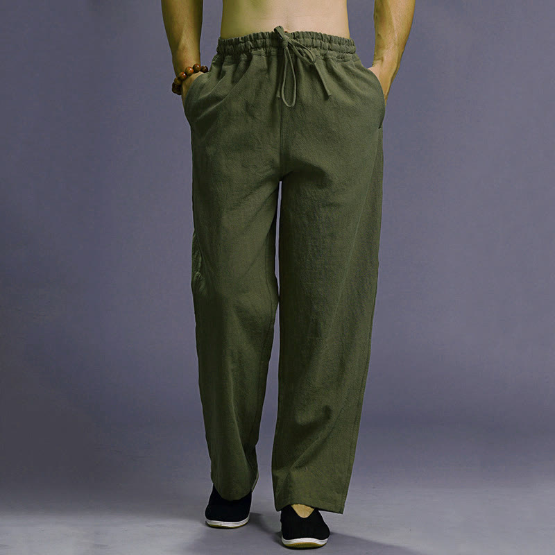 Buddha Stonesカジュアル 無地 ドローストリング リネン メンズ パンツ ポケット付き - フォレストグリーン - US/UK/AU38、 EU48 (XL) - image 39
