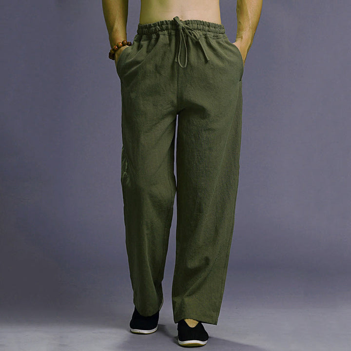 Buddha Stonesカジュアル 無地 ドローストリング リネン メンズ パンツ ポケット付き - フォレストグリーン - US/UK/AU38、 EU48 (XL) - image 39