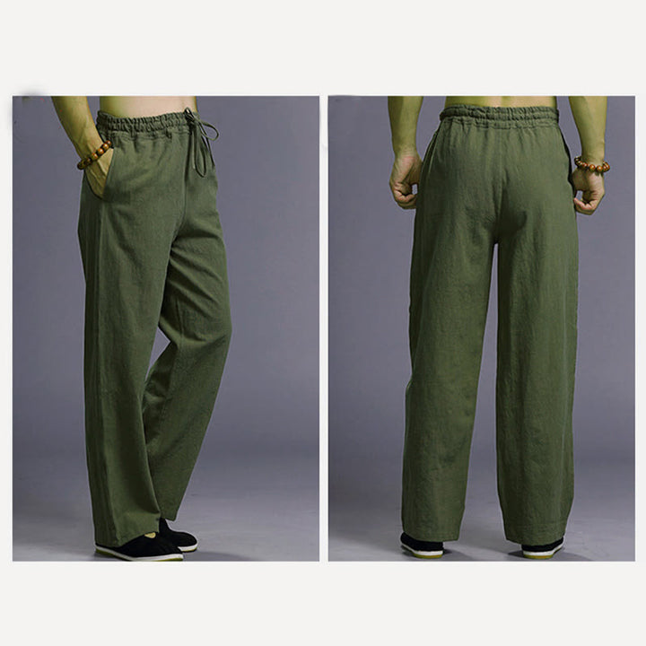 Buddha Stonesカジュアル 無地 ドローストリング リネン メンズ パンツ ポケット付き - image 41