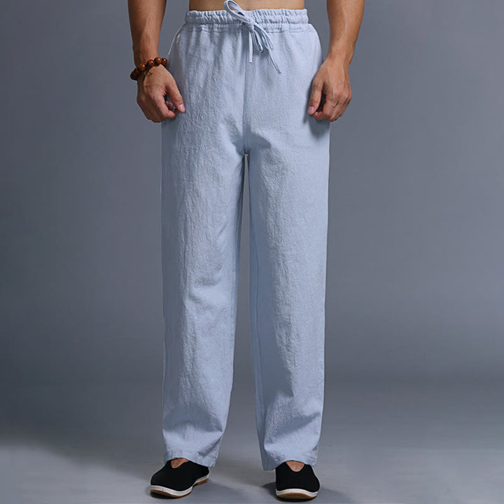 Buddha Stonesカジュアル 無地 ドローストリング リネン メンズ パンツ ポケット付き - ライトスチールブルー - US/UK/AU38、 EU48 (XL) - image 31